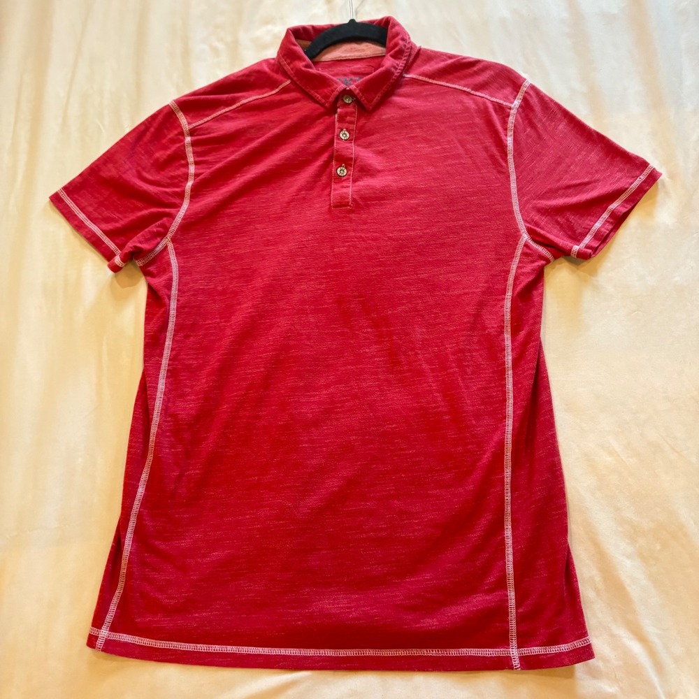 BKE Mens Red Polo Shirt White Stitching Short Sleeve Casual Top Large L